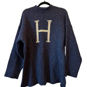 Harry Potter Men's Navy Sweater with Cream "H" Letter Wool Silk Blend Size XL